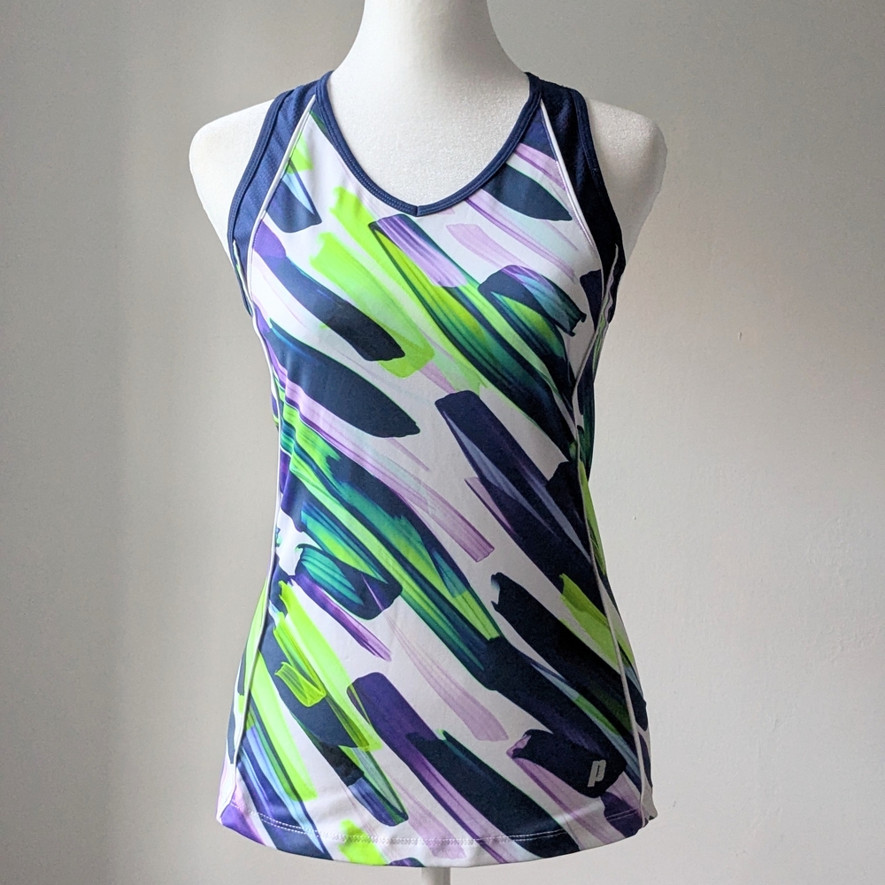 Prince White Based + Multiple Neon Colors Brush Strokes Stylish Tank Top Size XS